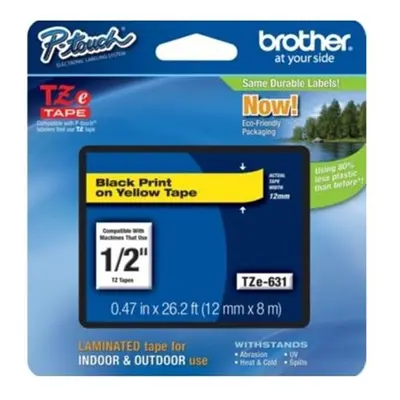 Brother TZES631 TZe Extra-Strength Adhesive Laminated Labeling Tape 1/2w Black on Yellow