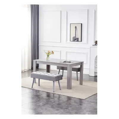 Dining Table and Benches Grey Velvet Benches Wood Table Dining Set Furniture