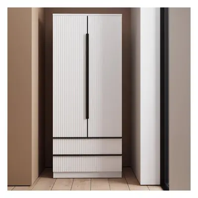 2 Door Drawer Combination Wardrobe Matt White Scalloped Ripple Effect Finish