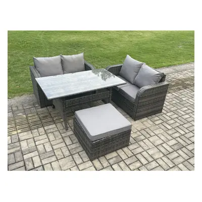 Fimous Garden Patio Furniture Wicker Rattan Oblong Rectangular Dining Table and Loveseat Sofa se