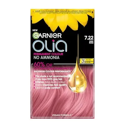 Garnier Olia Permanent Hair Dye, Up to 100% Grey Hair Coverage, No Ammonia, 7.22 Deep Rose