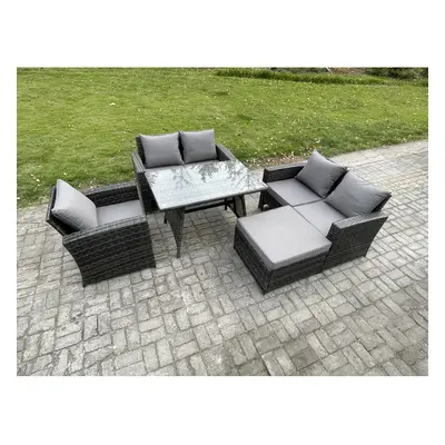 Fimous Seater Wicker PE Rattan Garden Dining Set Outdoor Furniture Sofa with Rectangular Dining 