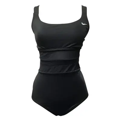 Nike Missy Mesh Solid Edge V-Back One Piece Swimsuit Black Medium