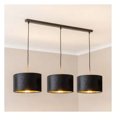 ValueLights Matte Black Bar Lamp Holder Black Velvet & Gold Shades