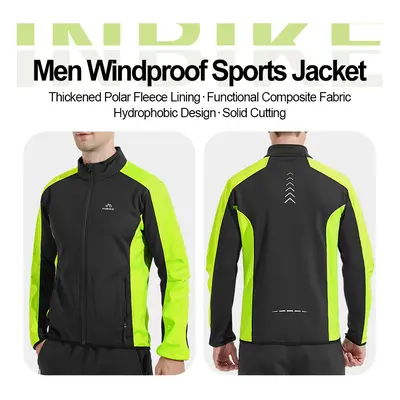 (Black Green, XL) Reflective Windproof Cycling Jacket Men Thermal Winter Road Bicycle Clothes Wa