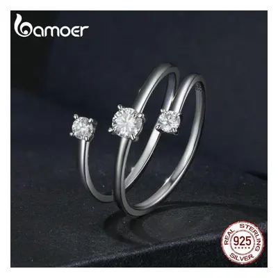 (925 silver) Bamoer Three Layer 0.5 Ct Moissanite Coiled Ring Sterlin Silver D Color Moissanite 