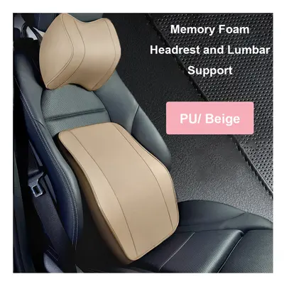 (Beige A Set) Noble Car Rest Head Support Cushion Neck Headrest Pillow Car Breathable