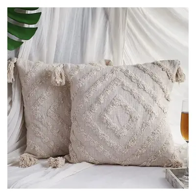 Oparun Box Set of Boho Throw Pillow Covers for Couch x Inch Cotton Hand-Woven Tufted Decorative 