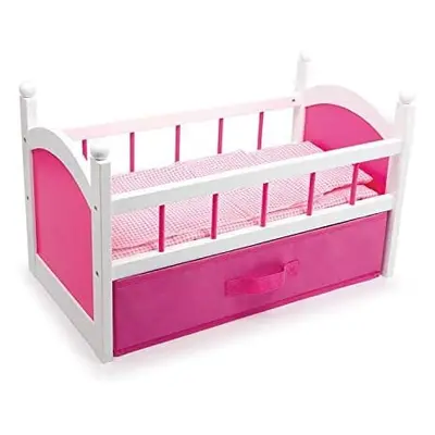 Dolls Wooden Crib Cot Bed With Bedding and Pink Clothes Drawer Storage, Toy