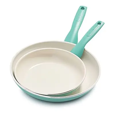 GreenPan Rio Non-Stick 20cm & 26cm Frying Pan Set, PFAS Free, Turquoise and Cream