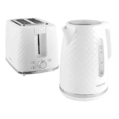 Salter COMBO-8745 Kettle & Toaster Set ? White Fast Boil 1.7L Kettle, 2-Slice Wide Slot Toaster,