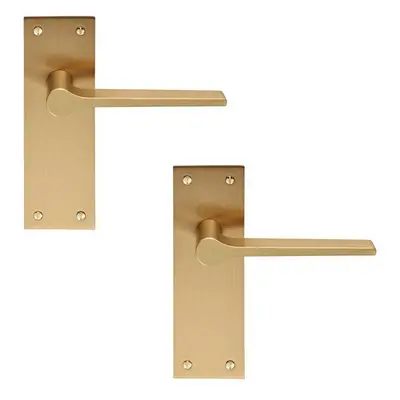 2x PAIR Flat Straight Handle on Slim Latch Backplate x 50mm Satin Brass