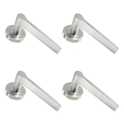 4x PAIR Straight Rounded Handle on Round Rose Concealed Fix Satin Nickel