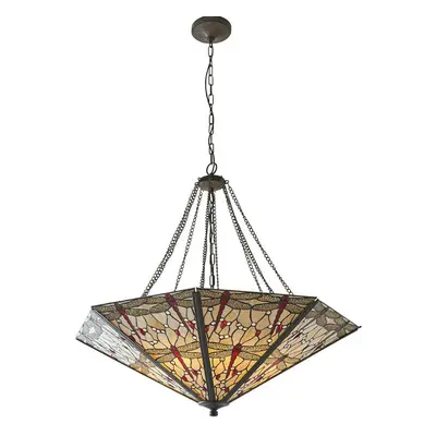 Tiffany Glass Hanging Ceiling Pendant Light Large Bronze Feature Shade i00103