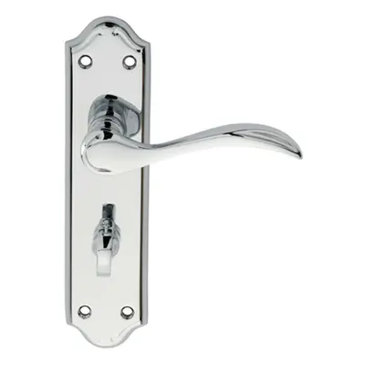 PAIR Curved Door Handle Lever on Bathroom Backplate x 45mm Polished Chrome