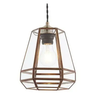 Hanging Ceiling Pendant Light Shade Antique Brass & Clear Glass Pear Drop Cage