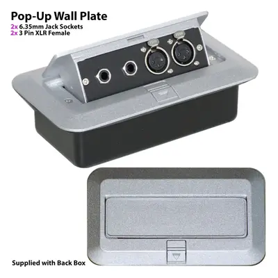 PRO Gang Pop Up Wall Floor Plate & Back Box 2x 6.35mm & 2x XLR Female Outlet