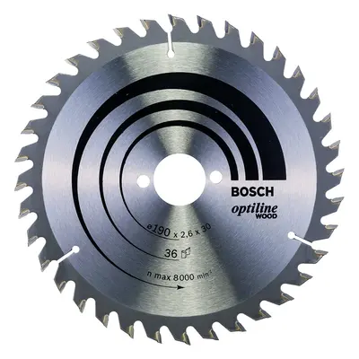 Bosch Optiline Wood Circular Hand Saw Blade, 190mm x 2.6mm x 30mm, Teeth, Silver