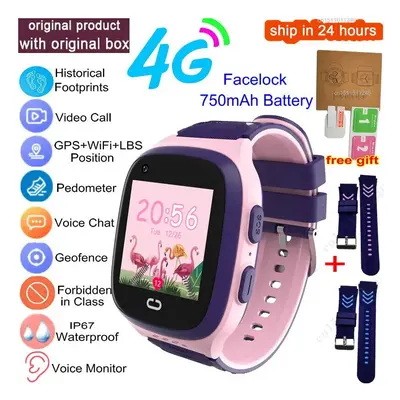 (add blue pink strap, European Version) Kids Smart Watch 4G GPS Wifi Video Call SOS Tracker IP67