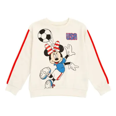 Disney Minnie Mouse Little Girls French Terry Oversized Drop Shoulder Sweatshirt Soccer