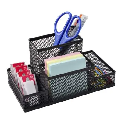 Black Desk Organizer Office Tray With Pen Holder and Note Holder, Metal Mesh.