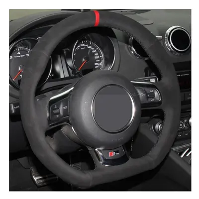 (Black Thread) Car Steering Wheel Cover DIY Non-slip Black Suede For Audi TT TTS (8J)