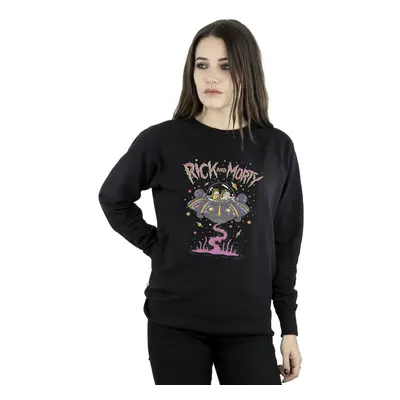 (S, Black) Rick And Morty Womens/Ladies Pink Spaceship Sweatshirt