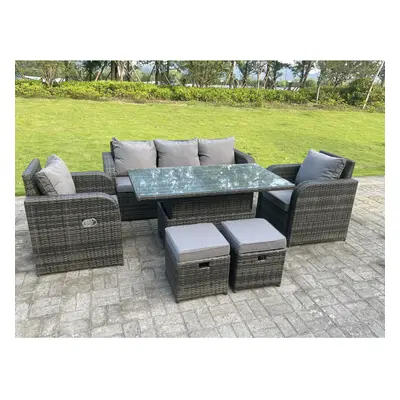 Fimous Rattan Outdoor Garden Furniture Lifting Adjustable Dining Table Sets Footstools Seater