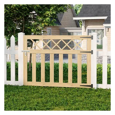 (Light Yellow, 120cm W x 90cm H) Outdoor Cross Top Wooden Garden Gate Pedestrian Fence Yard Door