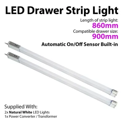 2x 900mm LED Drawer Strip Light AUTO ON/OFF PIR SENSOR Kitchen Cupboard Door