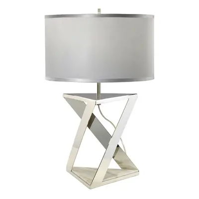 Table Lamp Silver Grey Cylinder Shade Nickel White Marble LED E27 60W