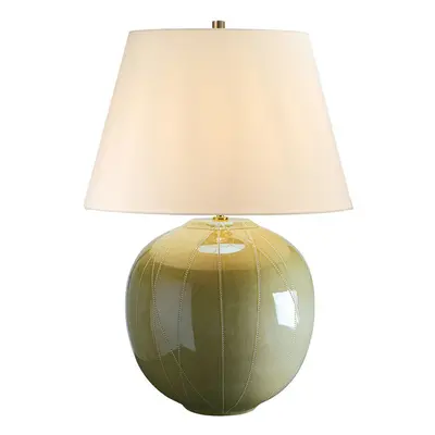 Table Lamp Green Glaze Cream Faux Silk Shade Green Reactive Glaze LED E27 60W