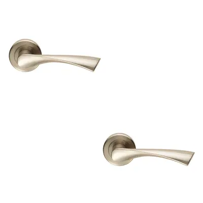 2x PAIR Angular Twisted Handle on Round Rose Concealed Fix Satin Nickel