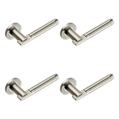 4x PAIR Round Bar Handle on 52mm Round Rose Concealed Fix Polished Satin Steel