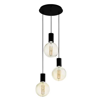 Pendant Ceiling Light Bulb Different Length Cable Colour Black Bulb E27 3x40W