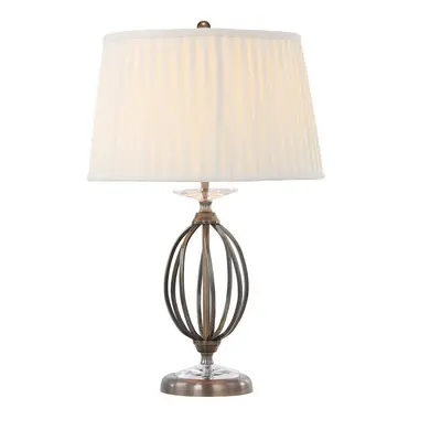 Table Lamp Ivory Shade Cut Glass Droplets Metal Base Aged Brass LED E27 60W