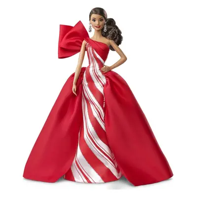 Barbie Holiday Doll 11.5-inch Brunette Wearing Red and White Gown with Doll Stand and Certificat