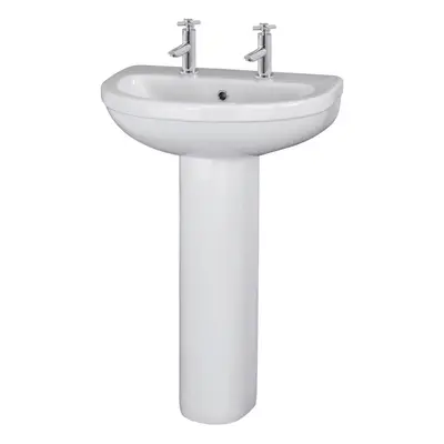 Round Tap Hole Basin & Full Pedestal - 550mm