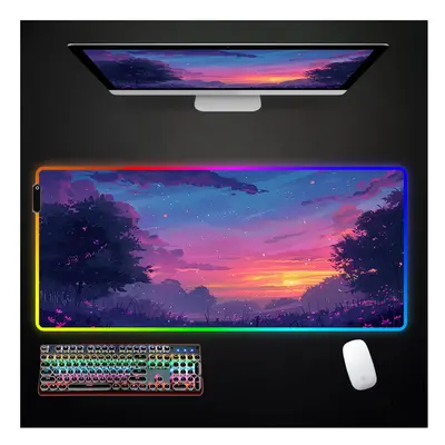 (WA00410 (3), 600x350x3mm) Landscape And Sunset Glow RGB Mouse Pad Large Gamer Mousepads LED Des