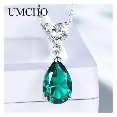 (emerald) Umcho Fashion Pendant Necklace For Women Nano Emerald Zircon Chain Anniversary Necklac