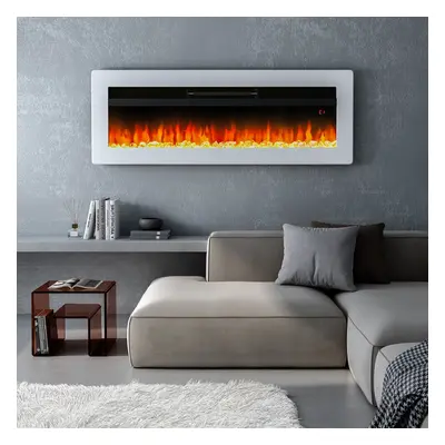 (White 40inch) Living And Home LED Electric Wall Fireplace | Flame Colours with Freestanding Leg