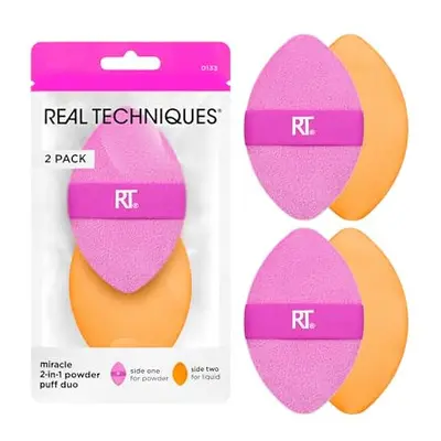 Miracle 2-In-1 Powder Puff, Dual-Sided, Full-Size Makeup Blending Puff, Reversible Elastic Band,