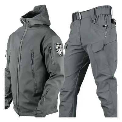 (grey, L) Men&apos;s Outdoor Warm Suits Cold-proof And Warm Plus Velvet Thickened Clothing Autum