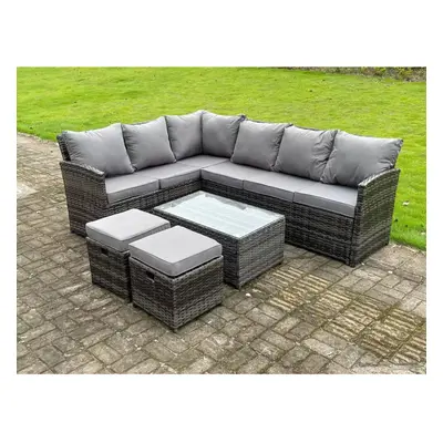 Fimous Rattan Corner Sofa Set Outdoor Furniture Coffee Table Footstool