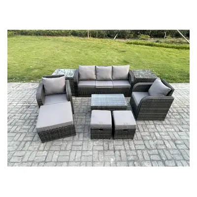 Fimous Rattan Garden Furniture Set Patio Outdoor Lounge Sofa Set with Rectangular Coffee Table F