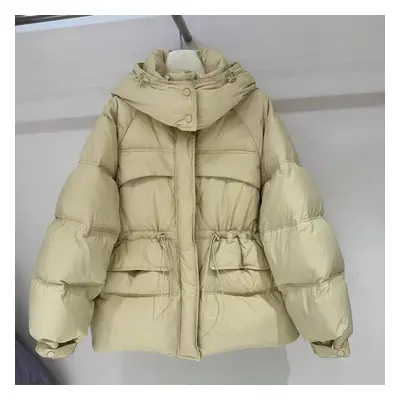 (yellow, S) Women&apos;s Autumn Winter Down Jacket Short Hooded Single Breasted Loose Adjustable