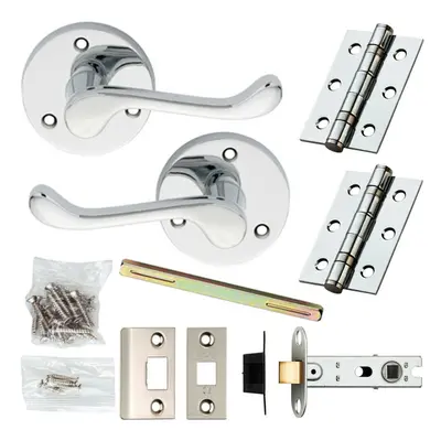 Door Handle & Latch Pack Chrome Victorian Scroll Curved Lever 58mm Round Rose