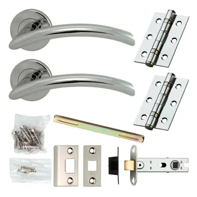 Door Handle & Latch Pack Chrome Modern Arched Slim Bar on Screwless Round Rose