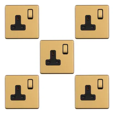 5 PACK Gang DP 13A Switched UK Plug Socket SCREWLESS SATIN BRASS Wall Power