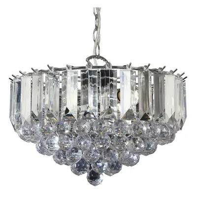 3 Light Chandelier Pendant CHROME CLEAR Shade Hanging Ceiling Feature Lamp Bulb